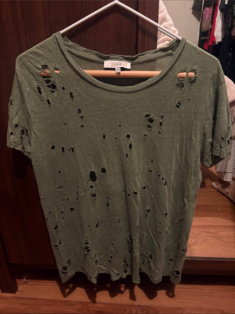 IRO Olive Green Distressed Short Sleeve Tee
